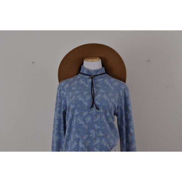 Vintage 00s Blue Paisley Floral Turtle Neck Cotton/Poly shirt | size XL - Picture 10 of 10